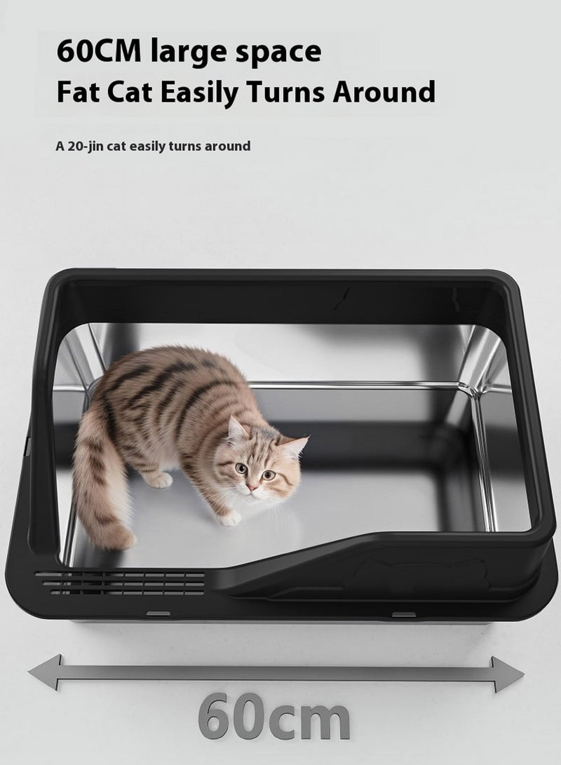 Kidle Stainless Steel Cat Litter Box Cat Litter Tray for Multiple Cats Anti Splashing and Easy Clean 60*40*28cm  - Image 2