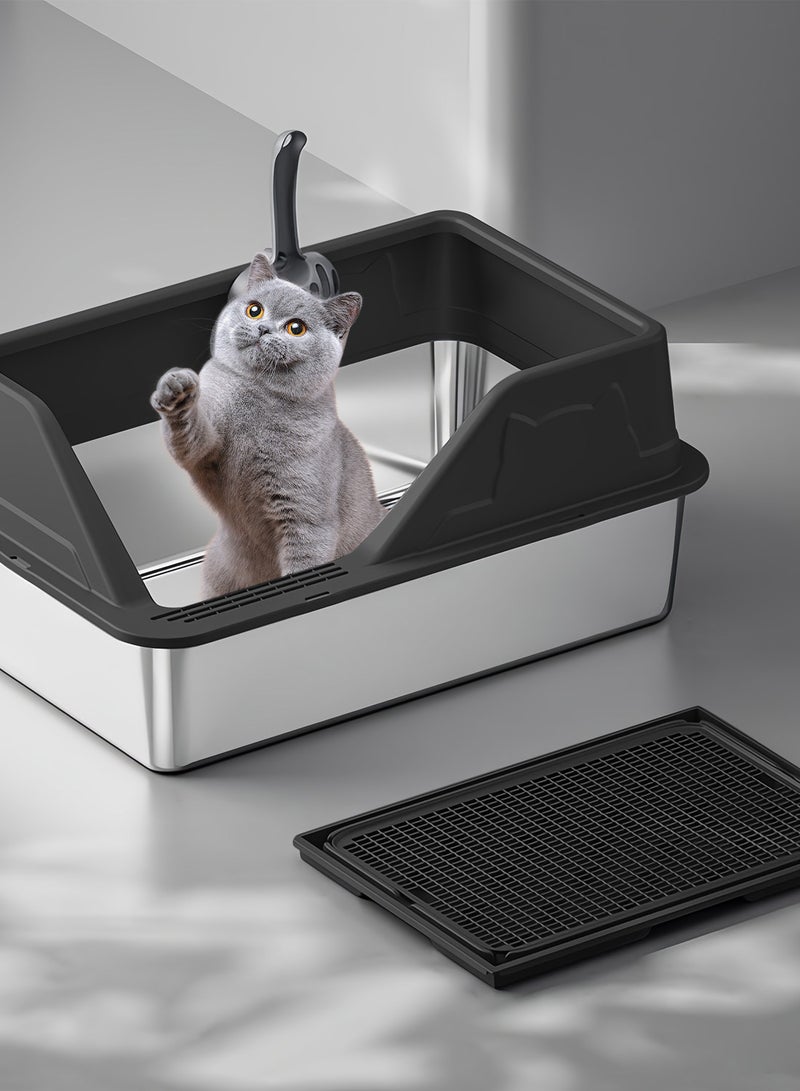 Kidle Stainless Steel Cat Litter Box Cat Litter Tray for Multiple Cats Anti Splashing and Easy Clean 60*40*28cm  - Image 4