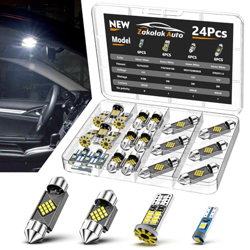 Zakolak 24PCS LED Interior Car Lights, Extremely Bright 6500K White LED Bulb Kit, Applicable to Dome Map Door Lights and Other Parts Replacement for Your Cars, to Help You See Inside The Car at Night - Image 1
