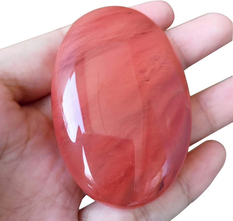 Natural Cherry Quartz Oval Polished Worry Stones, Healing Crystal Indoor Fountain Stones Massage Energy Anxiety Relief Items