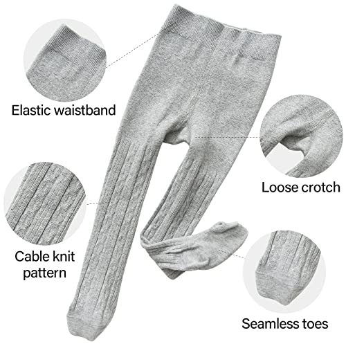 Looching 5 Pack Baby Toddler Girls Cute Cable Knit Cotton Tights Pantyhose Leggings Stocking Pants(1-2T, White,black,grey,dark grey,purple) - Image 2