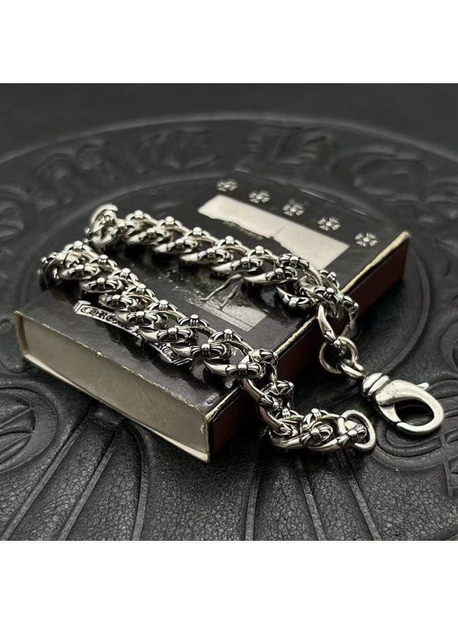 Retro Distressed Cuban Link Bracelet for Men, Vintage Washed Metal Chain, Street Casual Festival Gift Accessories - Image 4