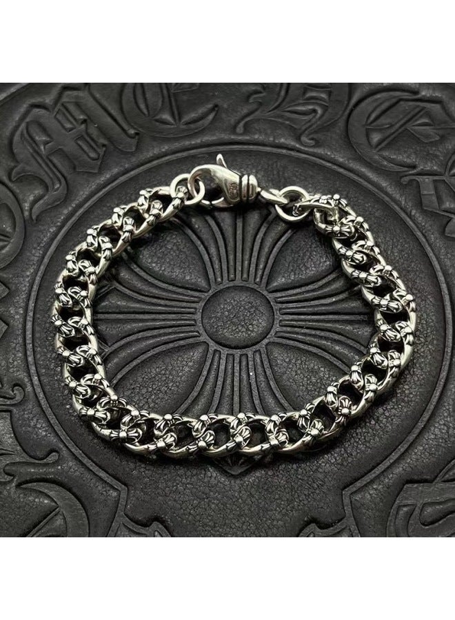 Retro Distressed Cuban Link Bracelet for Men, Vintage Washed Metal Chain, Street Casual Festival Gift Accessories - Image 1