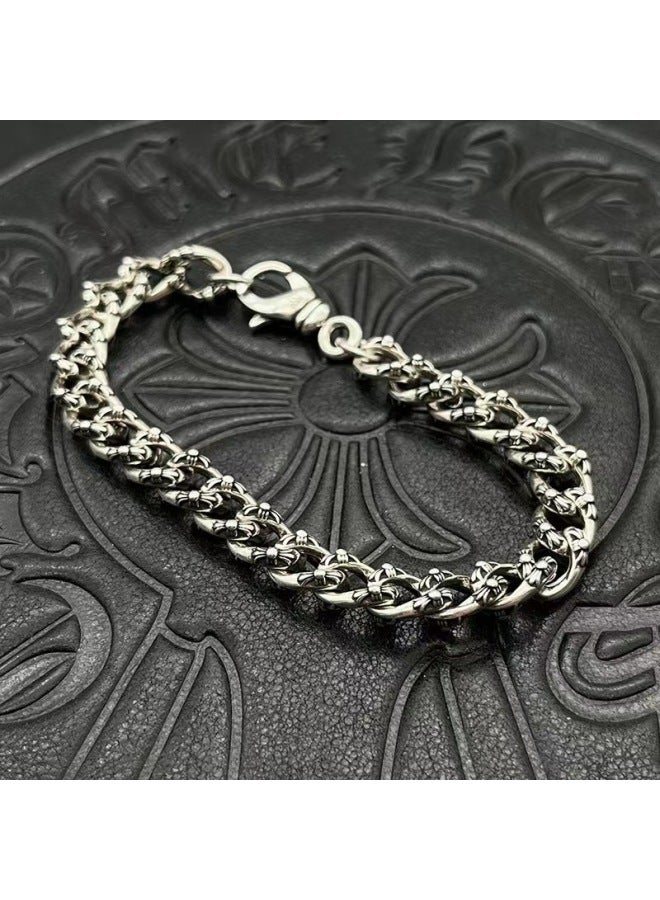 Retro Distressed Cuban Link Bracelet for Men, Vintage Washed Metal Chain, Street Casual Festival Gift Accessories - Image 3