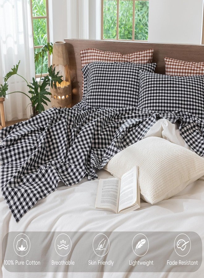 مومى طقم ملاءات MooMee Gingham مصنوع من القطن المغسول بنسبة 100%، ذو ملمس يشبه الكتان، ناعم ومسامي مع جيب عميق قابل للتمدد بالكامل من 16 إلى 19 بوصة (أسود وأبيض Gingham، مقاس كينج) - Image 4