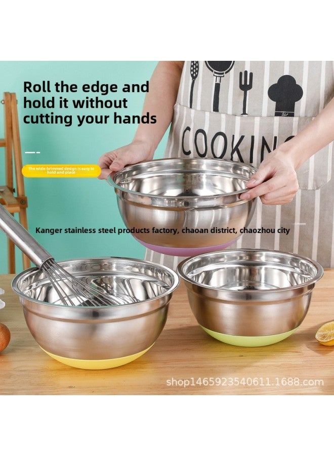 Stainless Steel Egg Basin With Colored Silicone Bottom Non-slip Thickened Salad Basin With Lid Baking Set With Box-Color:18-20-22-24-26-28-30 (spray Paint + Color Cover)  - Image 3
