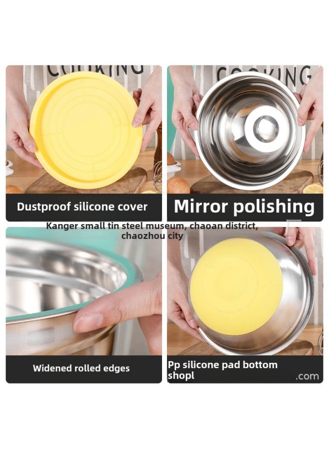 Stainless Steel Egg Basin With Colored Silicone Bottom Non-slip Thickened Salad Basin With Lid Baking Set With Box-Color:18-20-22-24-26-28-30 (spray Paint + Color Cover)  - Image 4