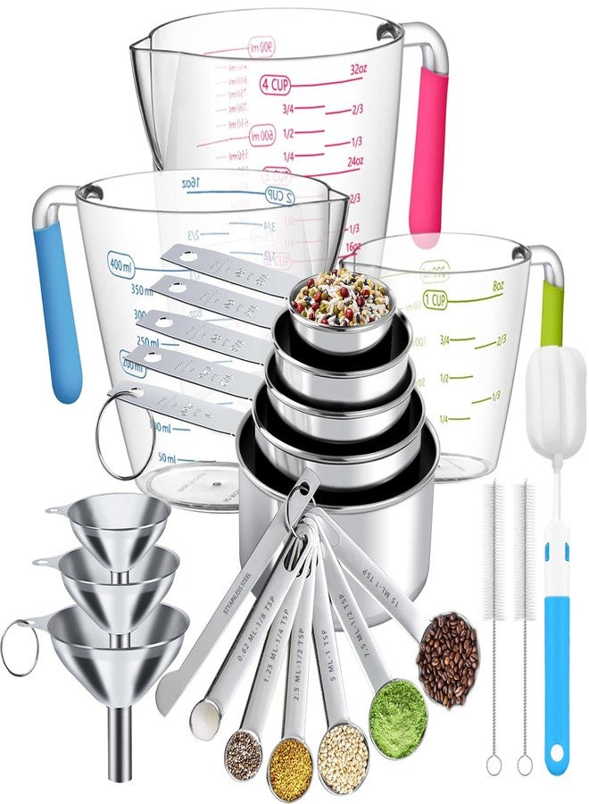 ATPWONZ Measuring Cups and Spoons Set 21 Piece, 11 Stainless Steel Nesting Measuring Spoons and Cups with 3 Plastic Measuring Cup, 3 Funnel, 3 Brush, 1 Ruler, Measuring Cup Set for Kitchen Baking Liquid Dry - Image 1