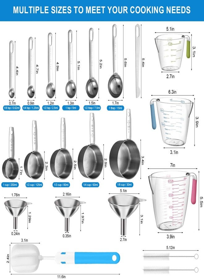 ATPWONZ Measuring Cups and Spoons Set 21 Piece, 11 Stainless Steel Nesting Measuring Spoons and Cups with 3 Plastic Measuring Cup, 3 Funnel, 3 Brush, 1 Ruler, Measuring Cup Set for Kitchen Baking Liquid Dry - Image 2