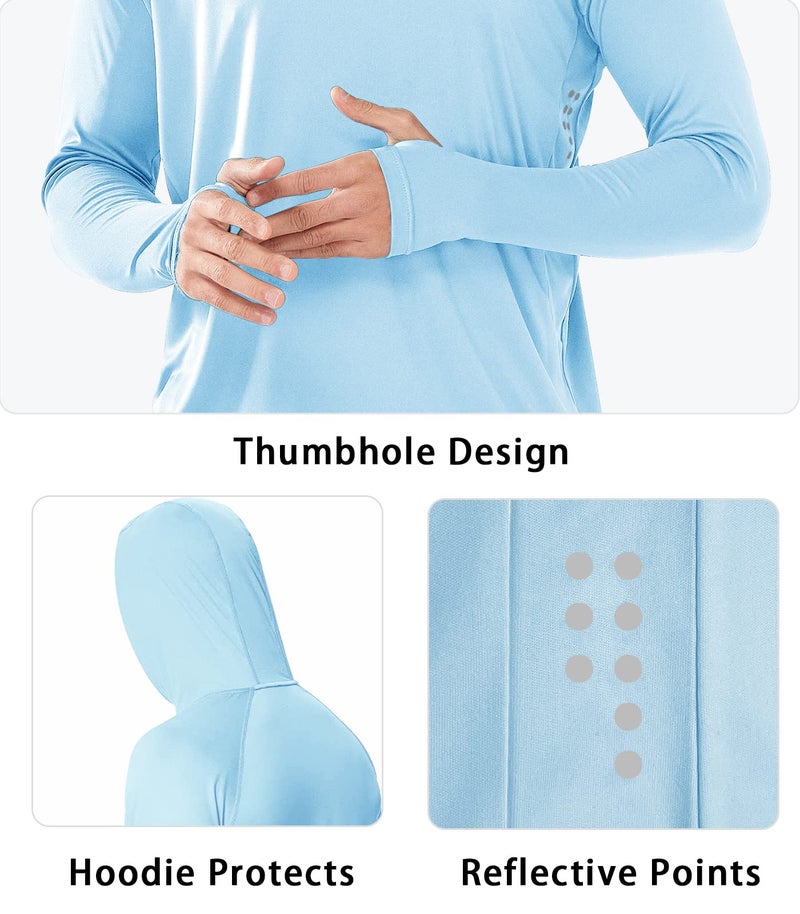 NORTHYARD Men's UPF 50+ Hoodie Shirts Long Sleeve Sun Protection Fishing Swim Beach UV SPF Rash Guard Quick Dry Lightweight SkyBlue 2XL - Image 4
