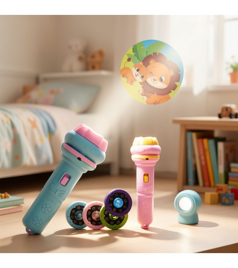 Pink Mini Projector Flashlight With 3 Slides 24 Patterns Kids Gift - Image 1