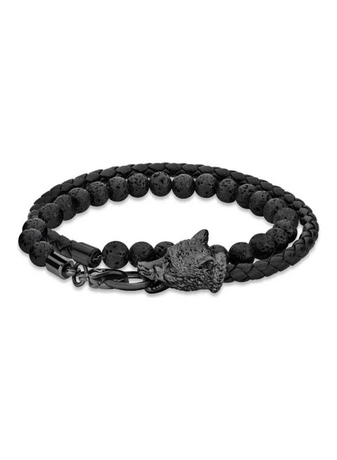 POLICE Black Leather Bracelet for Men