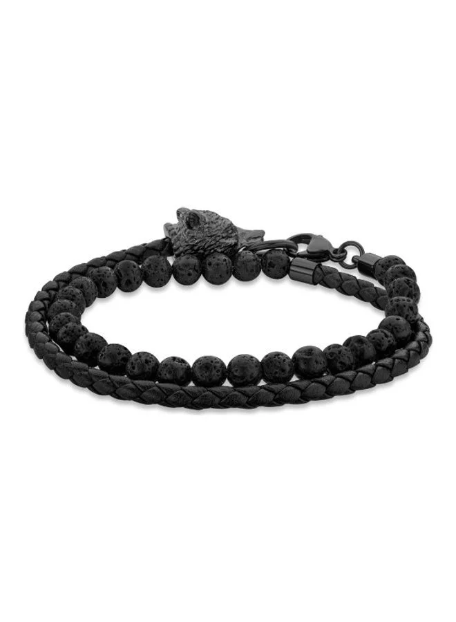 POLICE Black Leather Bracelet for Men