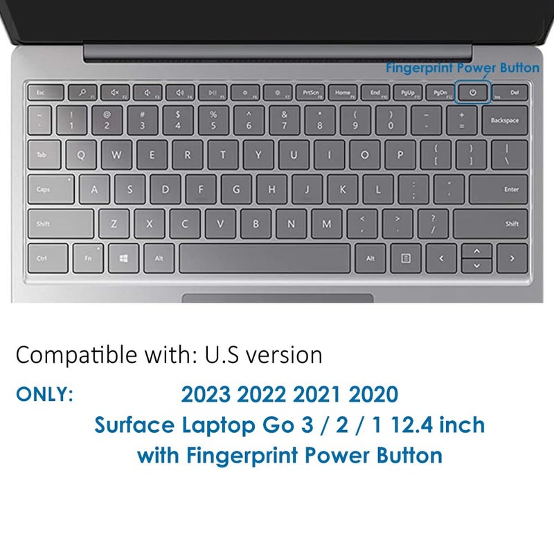 ProElife غطاء لوحة مفاتيح ProElife لجهاز Microsoft Surface Laptop Go 12.4" لعام 2021 2020 و Surface Laptop Go 2 لعام 2022 بحجم 12.4 بوصة مع زر الطاقة ببصمة الإصبع واقي لوحة مفاتيح TPU فائق النحافة (شفاف) - Image 2