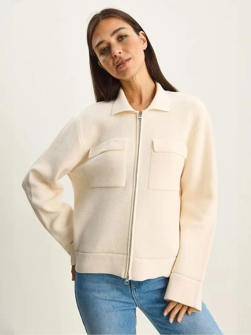 بيانكو لوتشي كارديجان محبوك مضلع من لوكسي بسحاب وجيوب