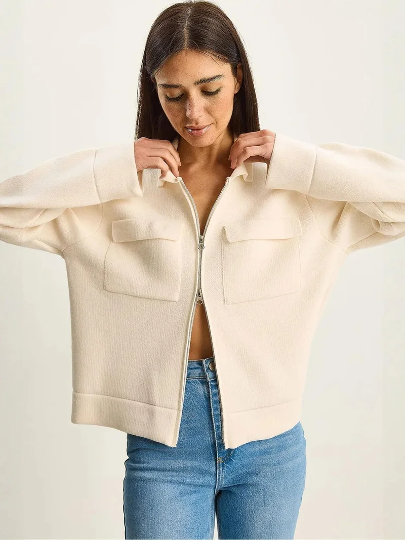 بيانكو لوتشي كارديجان محبوك مضلع من لوكسي بسحاب وجيوب