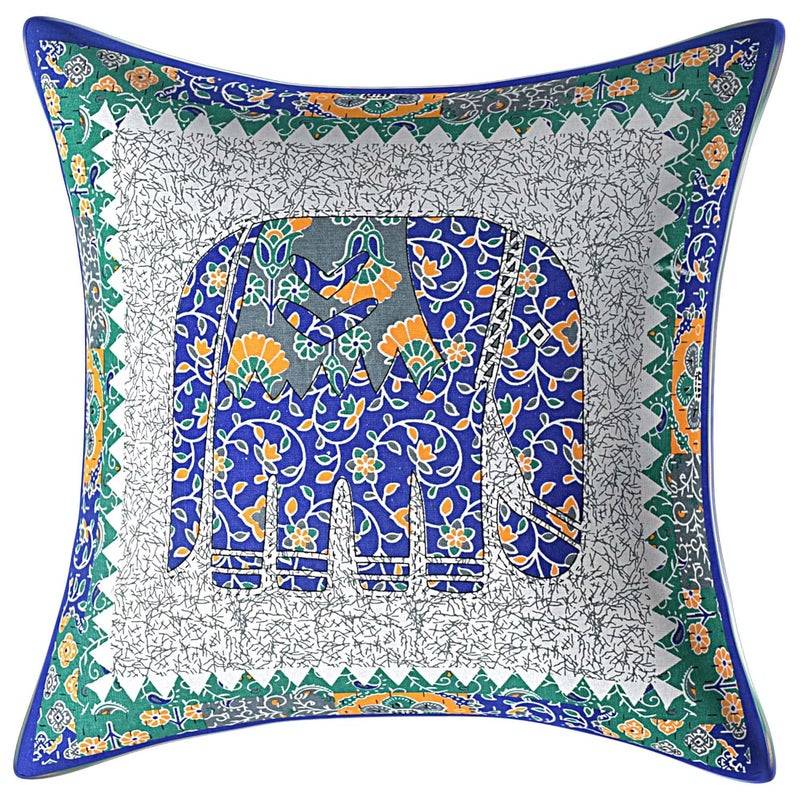 AMLEXTTRIZ Barmeri and Animal Print 100 Pure Cotton Cushion Cover Set of 5 Covers for Sofa Bedroom Living Room Size 16x16 Blue - Image 2