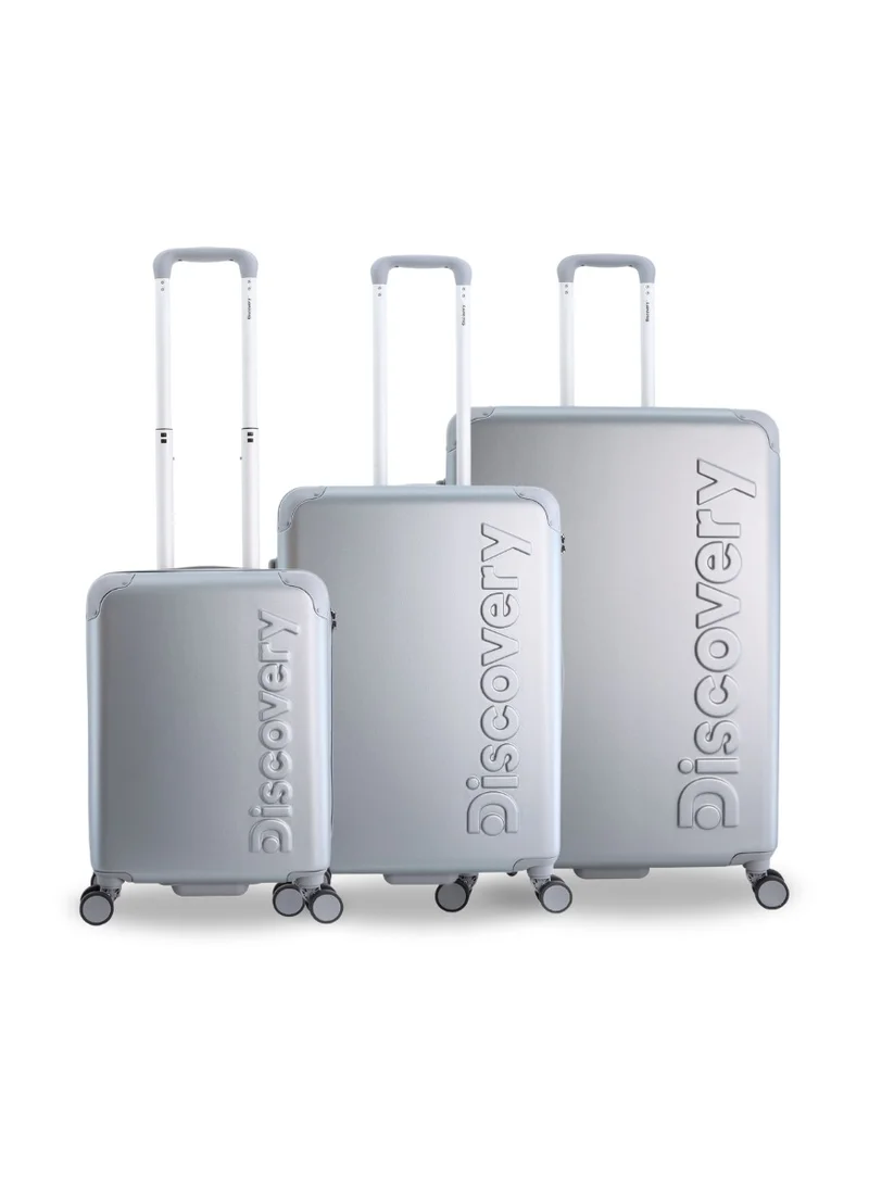 Discovery Discovery Focus ABS Hardside Travel Luggage Set, Durable Lightweight 4 Double Wheel Bag, Extra Secure Combination Lock Suitcase 3 Pcs, Expandable Trolley Small,Medium,Large(20+24+28 Inch) Silver
