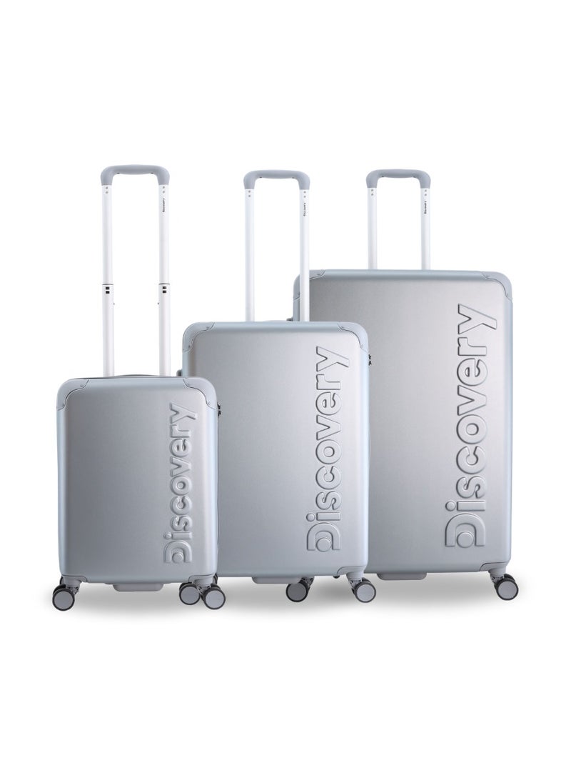 Discovery Discovery Focus ABS Hardside Travel Luggage Set, Durable Lightweight 4 Double Wheel Bag, Extra Secure Combination Lock Suitcase 3 Pcs, Expandable Trolley Small,Medium,Large(20+24+28 Inch) Silver  - Image 1