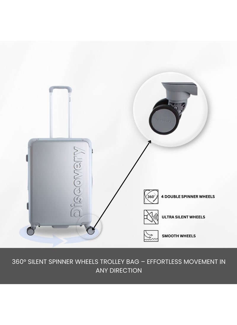 Discovery Discovery Focus ABS Hardside Travel Luggage Set, Durable Lightweight 4 Double Wheel Bag, Extra Secure Combination Lock Suitcase 3 Pcs, Expandable Trolley Small,Medium,Large(20+24+28 Inch) Silver  - Image 4
