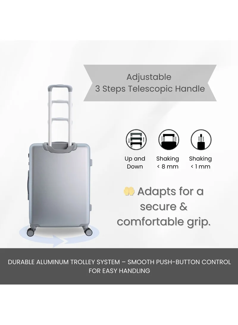 Discovery Discovery Focus ABS Hardside Travel Luggage Set, Durable Lightweight 4 Double Wheel Bag, Extra Secure Combination Lock Suitcase 3 Pcs, Expandable Trolley Small,Medium,Large(20+24+28 Inch) Silver