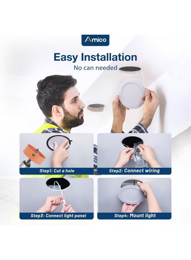 Amico 12 Pack 6 Inch 5CCT Ultra-Thin LED Recessed Ceiling Light with Metal Junction Box, 2700K-5000K Selectable, 12W Eqv 110W, Dimmable Canless Wafer Downlight with Plastic Trim, 1050 Lumens -ETL&FCC - Image 4