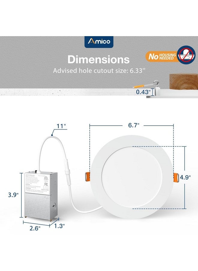 Amico 12 Pack 6 Inch 5CCT Ultra-Thin LED Recessed Ceiling Light with Metal Junction Box, 2700K-5000K Selectable, 12W Eqv 110W, Dimmable Canless Wafer Downlight with Plastic Trim, 1050 Lumens -ETL&FCC - Image 5