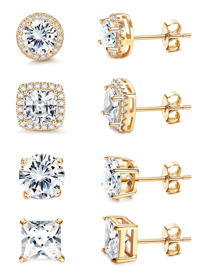 MILACOLATO Cubic Zirconia Stud Earrings for Women Men | 18K Gold Plated Hypoallergenic Sterling Silver Post Earrings | Big Brilliant Simulated Diamond CZ Halo Stud Earrings for Sensitive Ears MG - Image 1