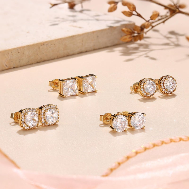MILACOLATO Cubic Zirconia Stud Earrings for Women Men | 18K Gold Plated Hypoallergenic Sterling Silver Post Earrings | Big Brilliant Simulated Diamond CZ Halo Stud Earrings for Sensitive Ears MG - Image 5
