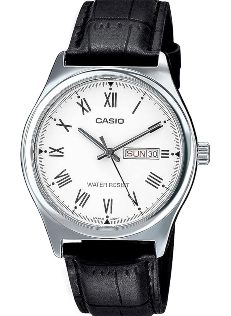 Casio MTP-V006L-7BUDF Men's Leather Analog Quartz Watch, 38 mm, Black - Image 1