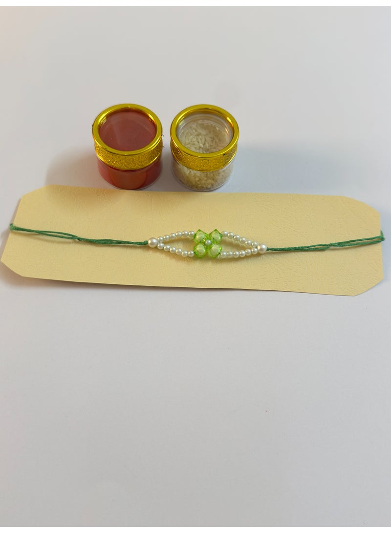 HerTouch Creations Handcrafted Green Floral Crystal Pearl Rakhi for Brother - Image 3