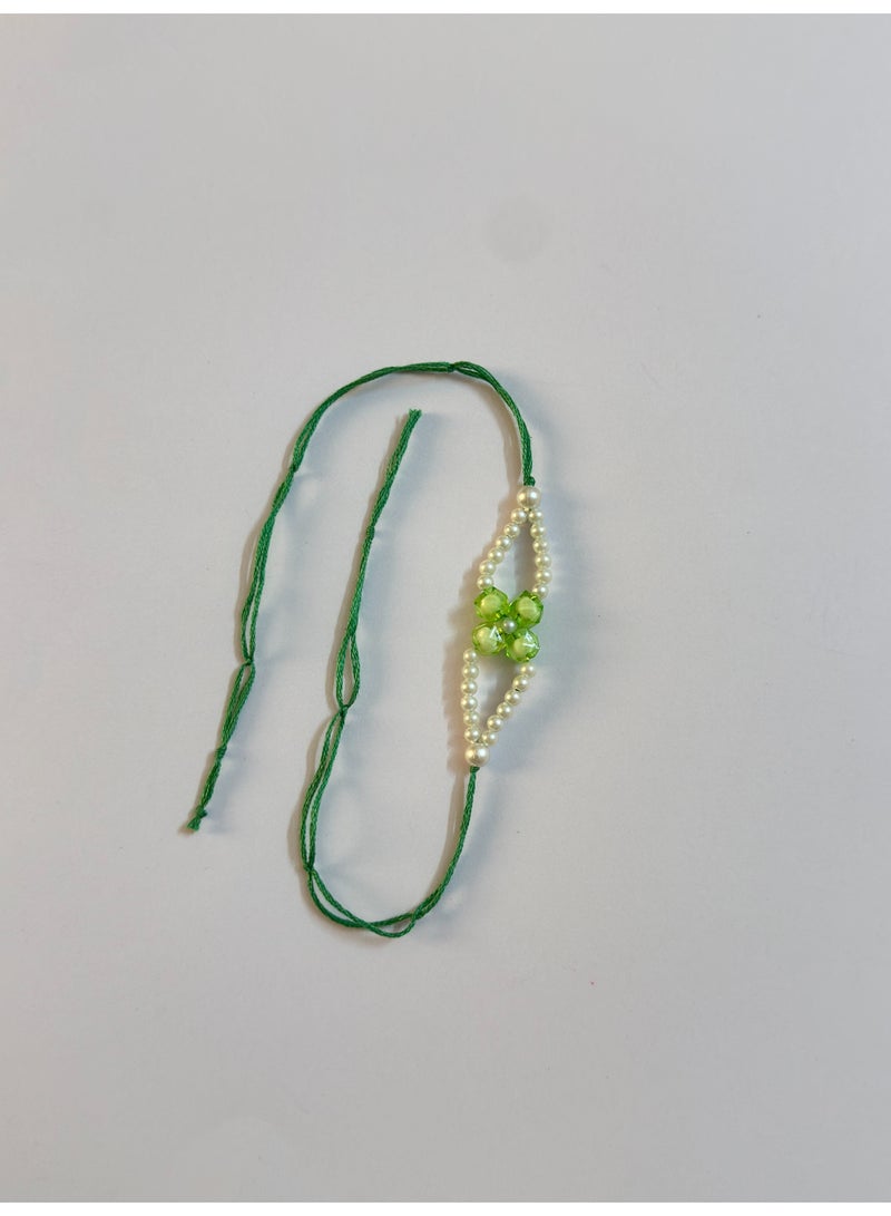 HerTouch Creations Handcrafted Green Floral Crystal Pearl Rakhi for Brother - Image 2
