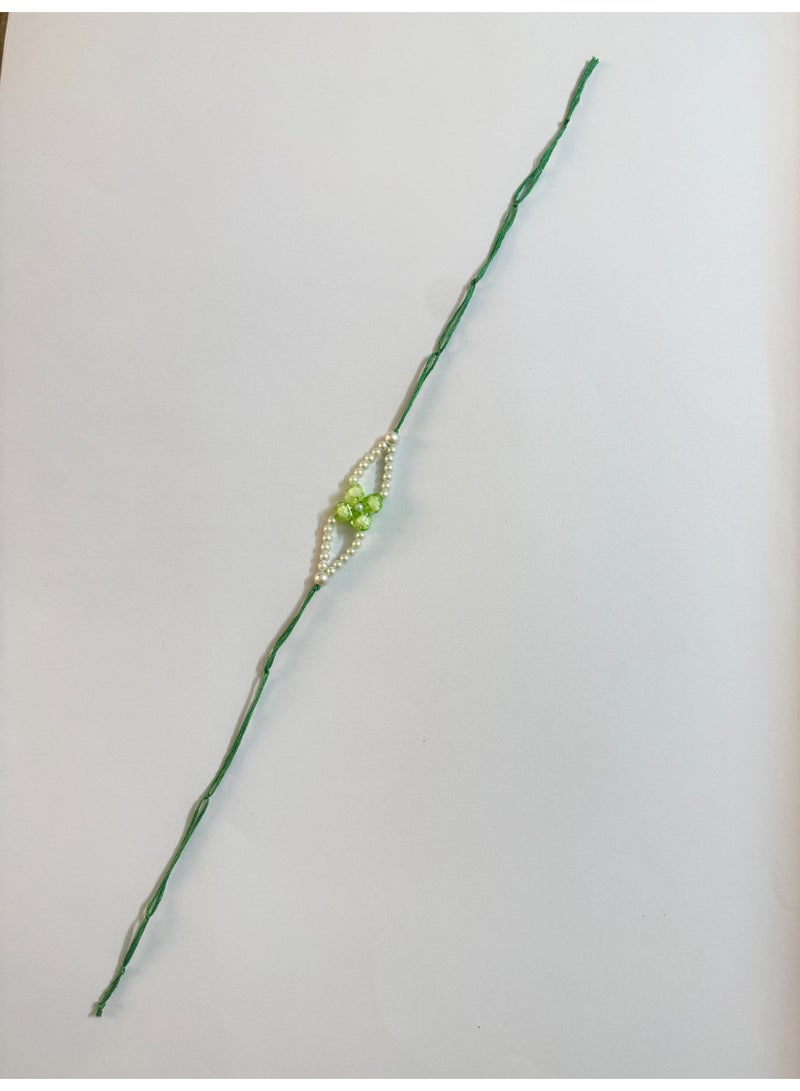 HerTouch Creations Handcrafted Green Floral Crystal Pearl Rakhi for Brother - Image 4