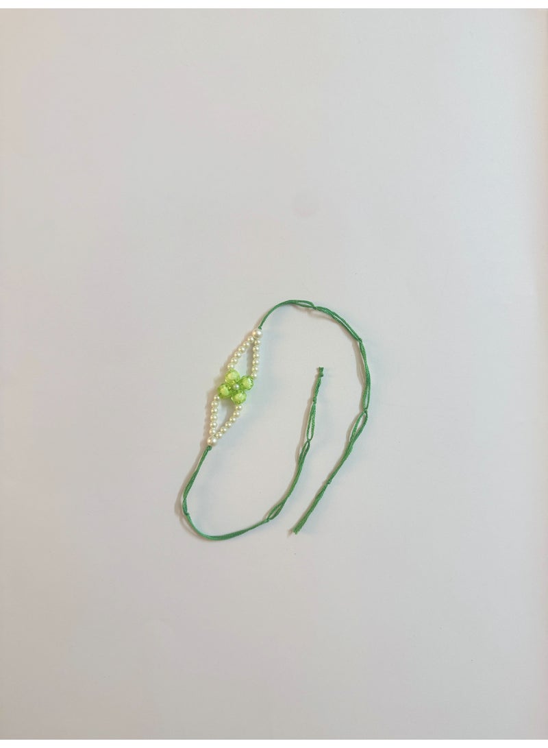 HerTouch Creations Handcrafted Green Floral Crystal Pearl Rakhi for Brother - Image 5