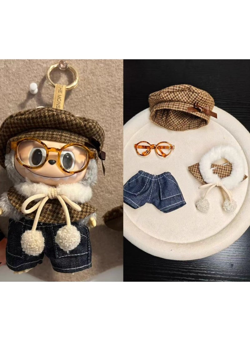 5 Pcs Labubu Clothes Set(No Doll ) ,Retro Doll Accessories Suit With Glasses And Hat For 17cm Doll - Image 1