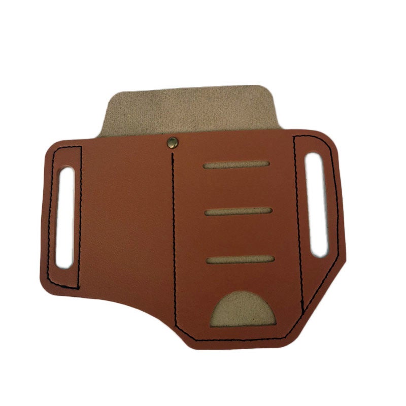 Cross-border retro cowhide EDC tactical tool storage leather case waist hanging outdoor survival tool kit flashlight knife set Brown 03