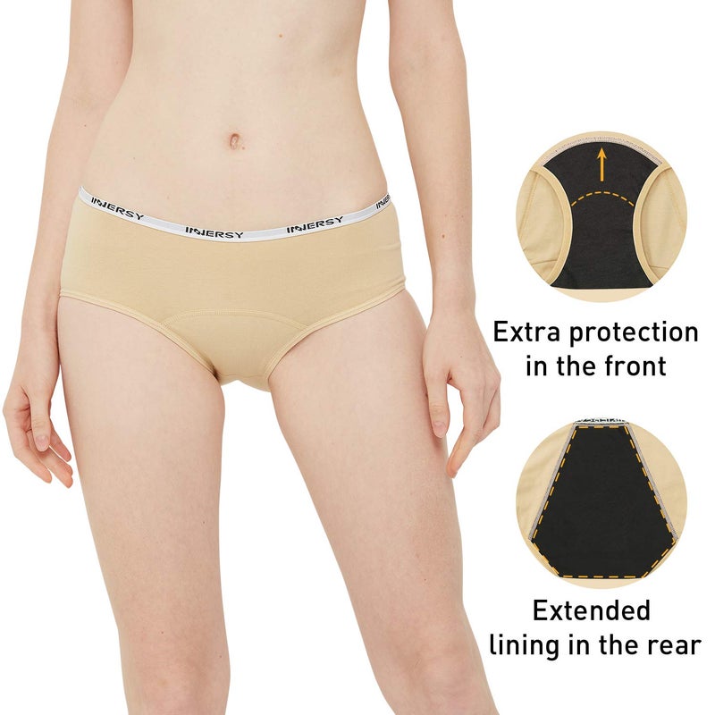 INNERSY Period Underwear for Teens Girls Cotton Leak-Proof Menstrual Panties 3-Pack(Basics,L(12-14 yrs)) - Image 2