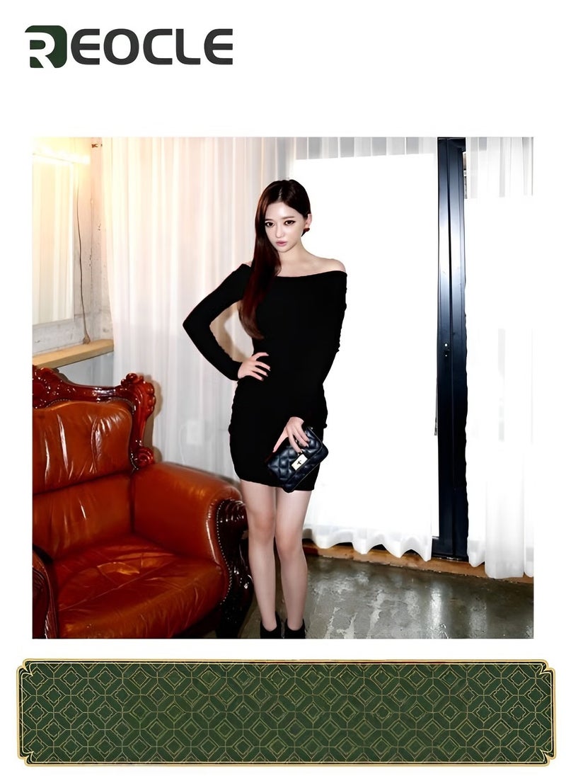 REOCLE Women's Off Shoulder Dress Long Sleeve Dress Party Cocktail Bodycon Short Dresses Party Fitted Dress - Image 1