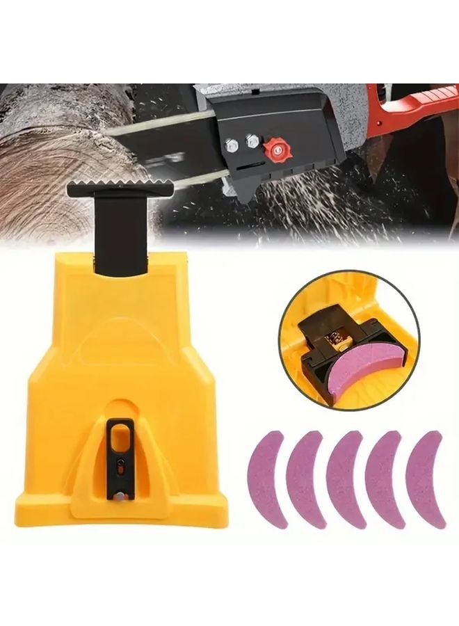 5pcs Chainsaw Teeth Sharpener Set Yellow Durable Plastic Bar Mount Chain Sharpener Tool Fast Grinding Easy Use For Outdoor Power Tools Chainsaw Maintenance - Image 1