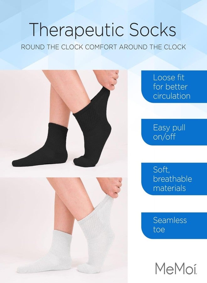 MeMoi Wellfit 2 Pair Unisex Diabetic Full Cushion Crew Socks Pink-White 9-11 - Image 4