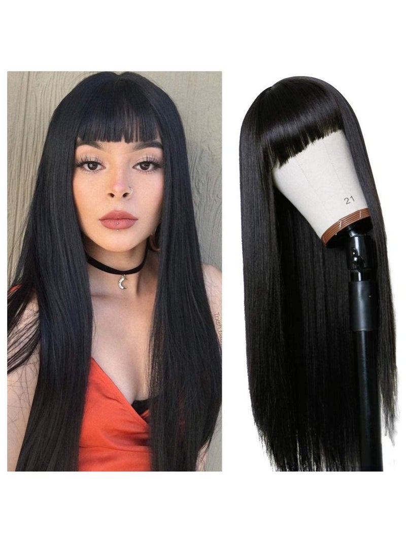 إستيل شعر مستعار ريمي طويل مستقيم من Estelle شعر مستعار أسود طبيعي مقاوم للحرارة شعر كامل شعر مستعار مع الانفجارات شعر مستعار للحفلات التأثيرية للنساء الموضة - Image 1