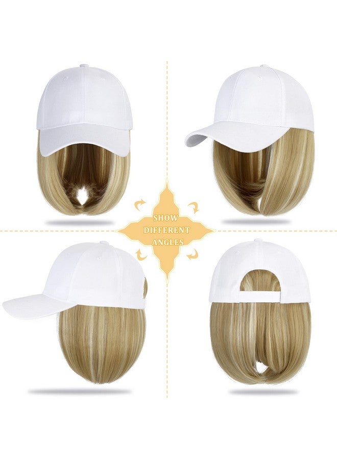 Lansigreen Baseball Cap With Hair Extensions Hat Wig Adjustable Hat Attached Short Straight 14" Synthetic Hairpiece For Women Ash Blonde Mix Bleach Blonde - Image 3