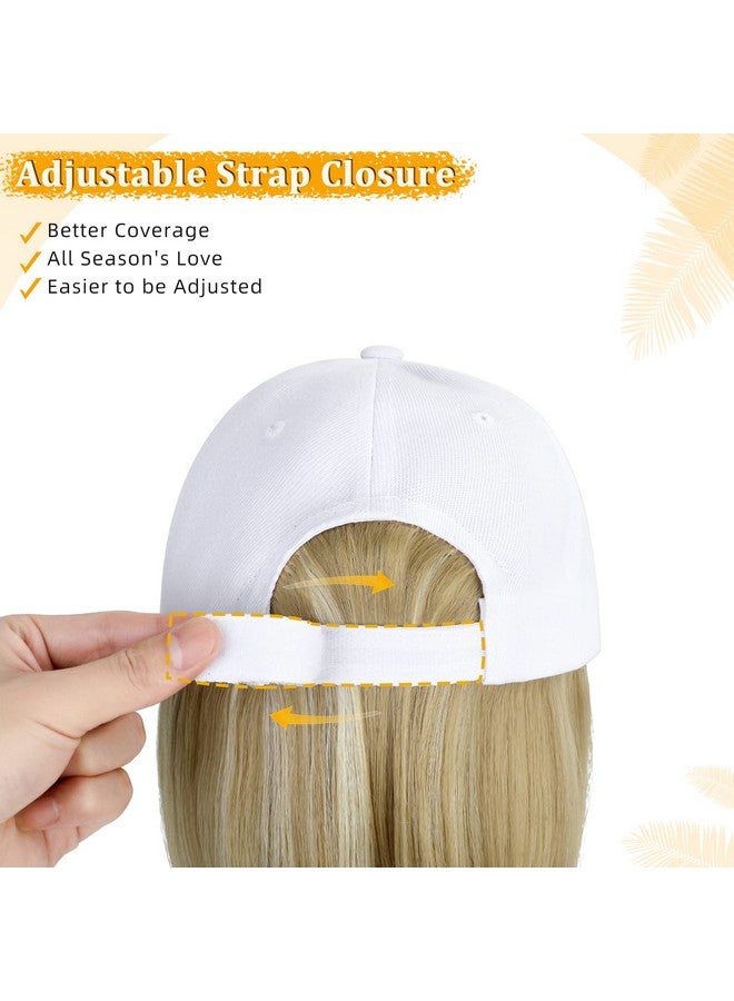 Lansigreen Baseball Cap With Hair Extensions Hat Wig Adjustable Hat Attached Short Straight 14" Synthetic Hairpiece For Women Ash Blonde Mix Bleach Blonde - Image 5