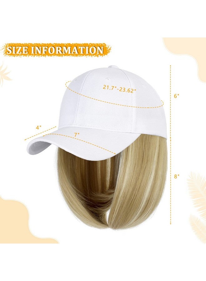 Lansigreen Baseball Cap With Hair Extensions Hat Wig Adjustable Hat Attached Short Straight 14" Synthetic Hairpiece For Women Ash Blonde Mix Bleach Blonde - Image 4