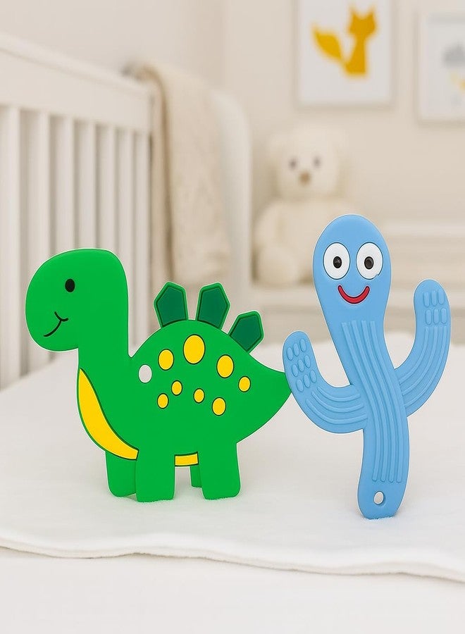DTR Creation Silicone Baby Teether Combo (Dinosaur + Cactus) | BPA-Free Food-Grade Silicone | Soft, Chewable & Safe Teething Toys for Babies (0–3 Years) | Easy Grip | Freezer Safe | Soothing Relief for Gums - Image 2