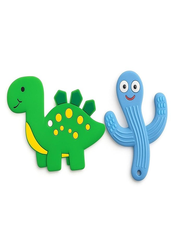 DTR Creation Silicone Baby Teether Combo (Dinosaur + Cactus) | BPA-Free Food-Grade Silicone | Soft, Chewable & Safe Teething Toys for Babies (0–3 Years) | Easy Grip | Freezer Safe | Soothing Relief for Gums - Image 1