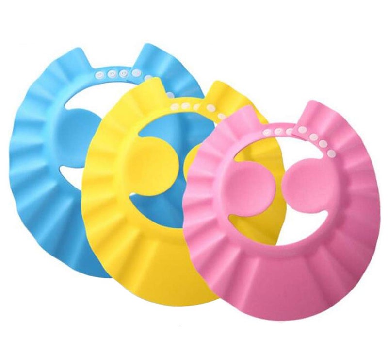 Happyupcity 3PCS Baby Bath Shower Shampoo Cap Adjustable Bathing Protection Cap Soft Waterproof Ear Protection Ear Eye Protection Hat Wash Hair Shield Visor Cap for Baby Kids Children (Style A) - Image 1