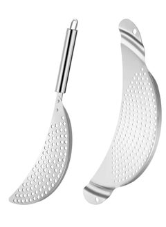 2 Pieces Pot Strainer Stainless Steel Moon Pot Strainer Colander Pasta Drainer with Handle Pasta Strainer Pan Pot Strainer with Recessed Hand Grips Suitable for Different Sizes up to 10 Inches