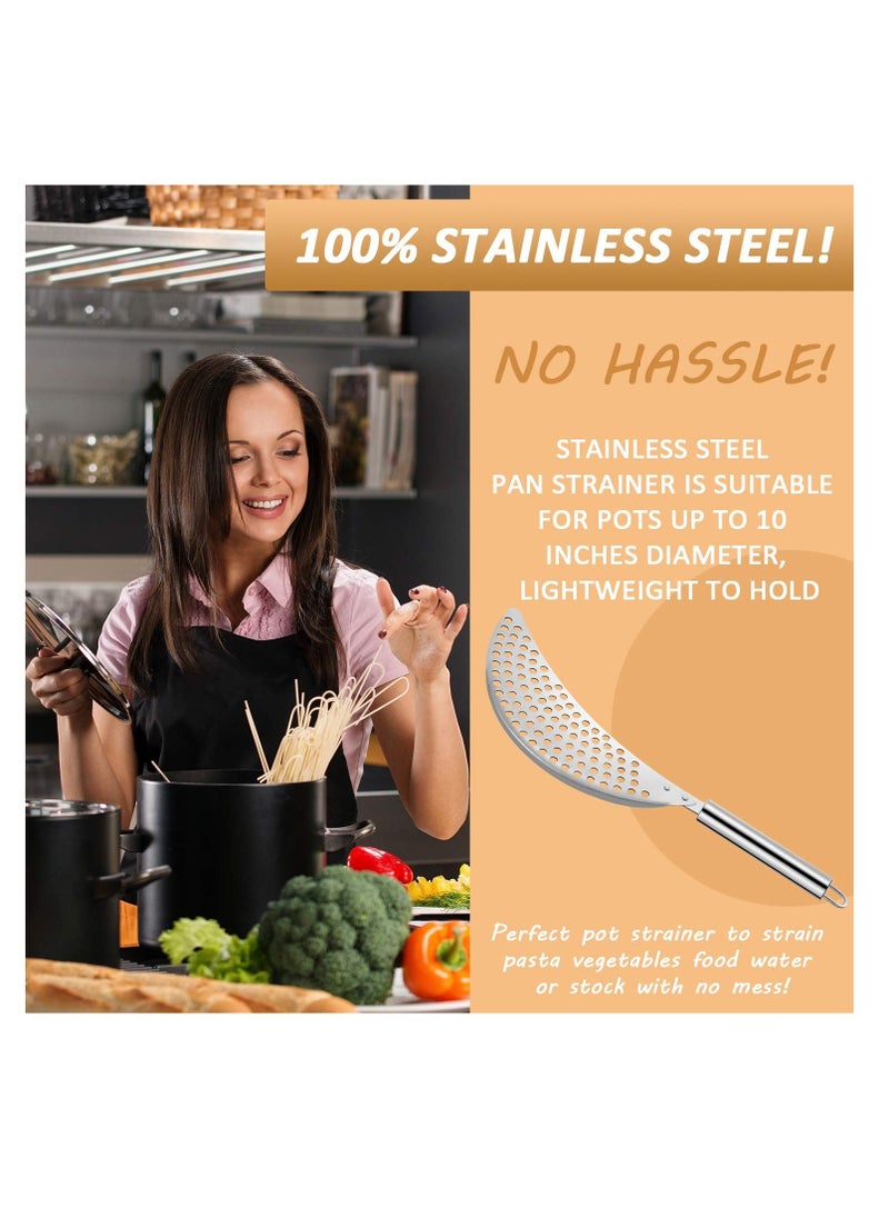 SYOSI - 2 Pieces Pot Strainer Stainless Steel Moon Pot Strainer Colander Pasta Drainer with Handle Pasta Strainer Pan Pot Strainer with Recessed Hand Grips Suitable for Different Sizes up to 10 Inches - Image 1