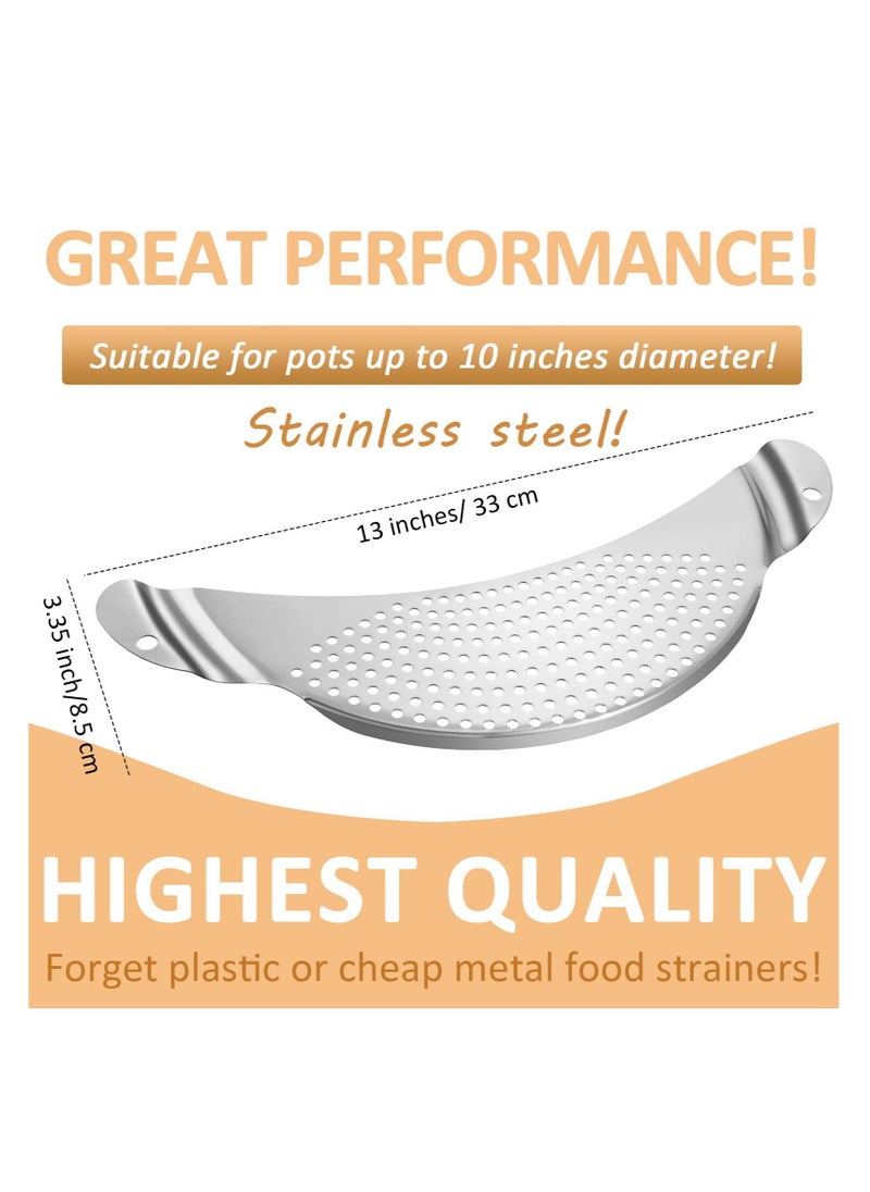 SYOSI - 2 Pieces Pot Strainer Stainless Steel Moon Pot Strainer Colander Pasta Drainer with Handle Pasta Strainer Pan Pot Strainer with Recessed Hand Grips Suitable for Different Sizes up to 10 Inches - Image 1